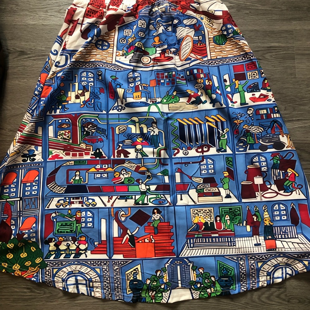 Novelty Print Blue Panel Skirt NWOT